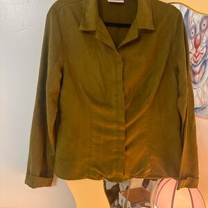 Y2K Chartreuse Faux Suede Button-Up Shirt